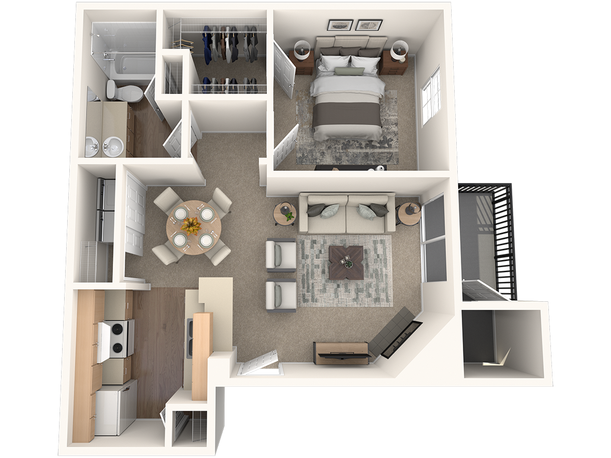 Floor plan for 1 bed, 1 bath, 600 sqft